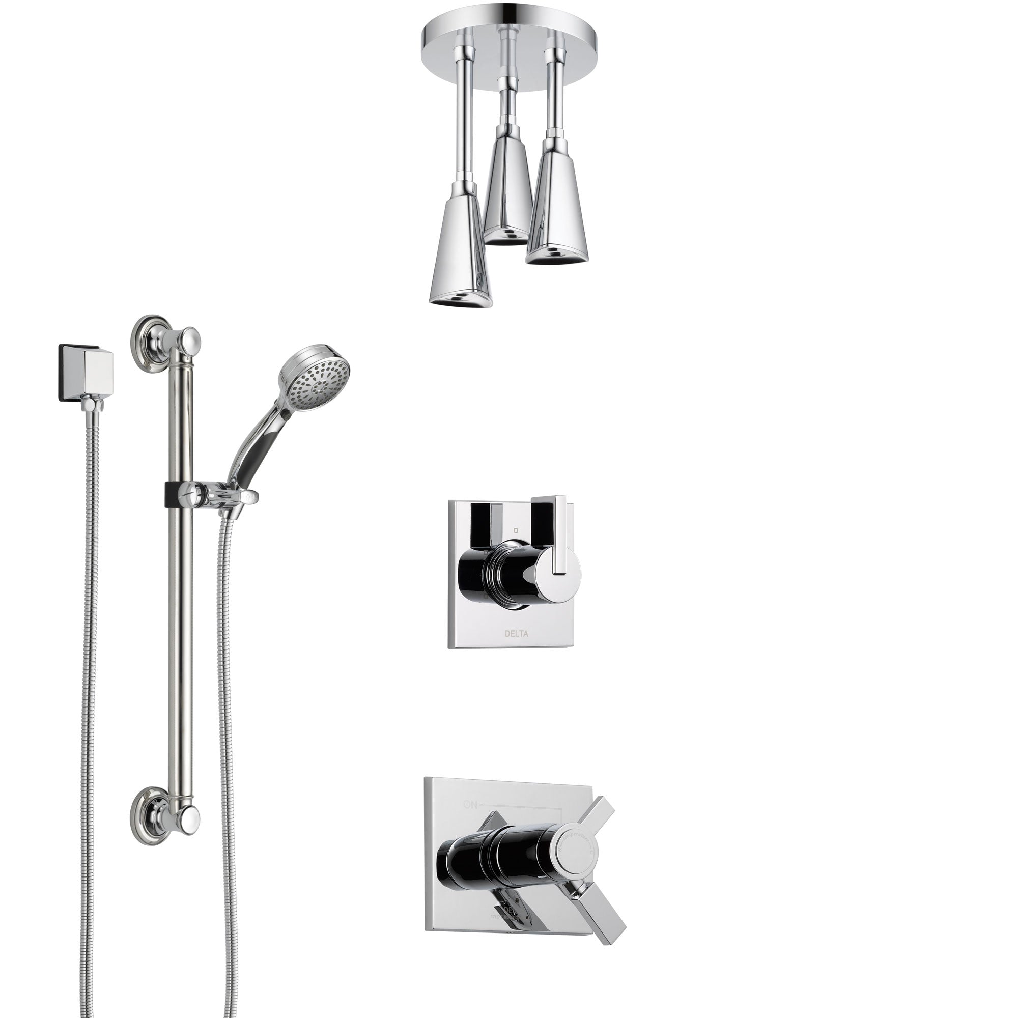 Delta Vero Chrome Shower System with Dual Thermostatic Control Handle, Diverter, Ceiling Mount Showerhead, and Hand Shower with Grab Bar SS17T5313