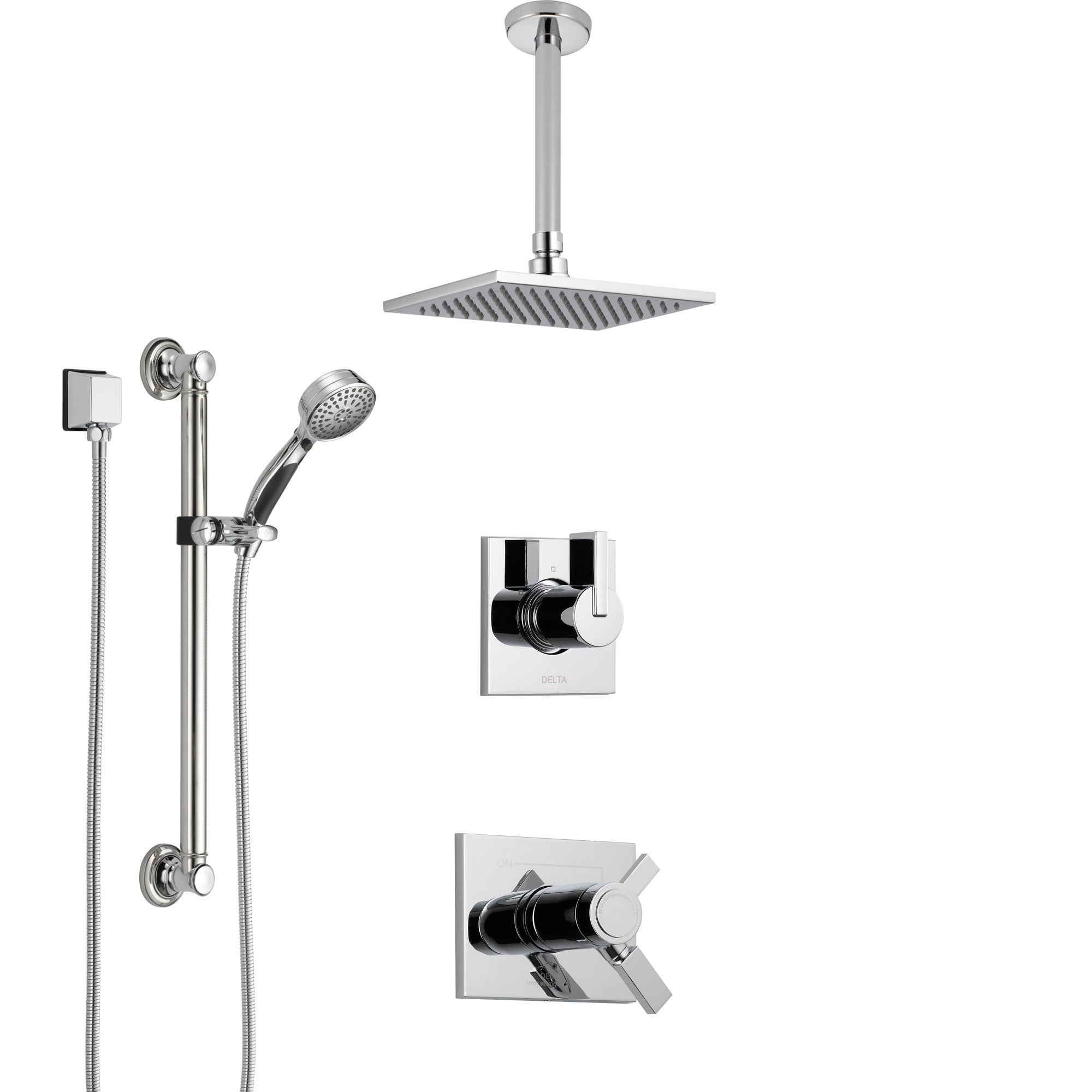 Delta Vero Chrome Shower System with Dual Thermostatic Control Handle, Diverter, Ceiling Mount Showerhead, and Hand Shower with Grab Bar SS17T5314