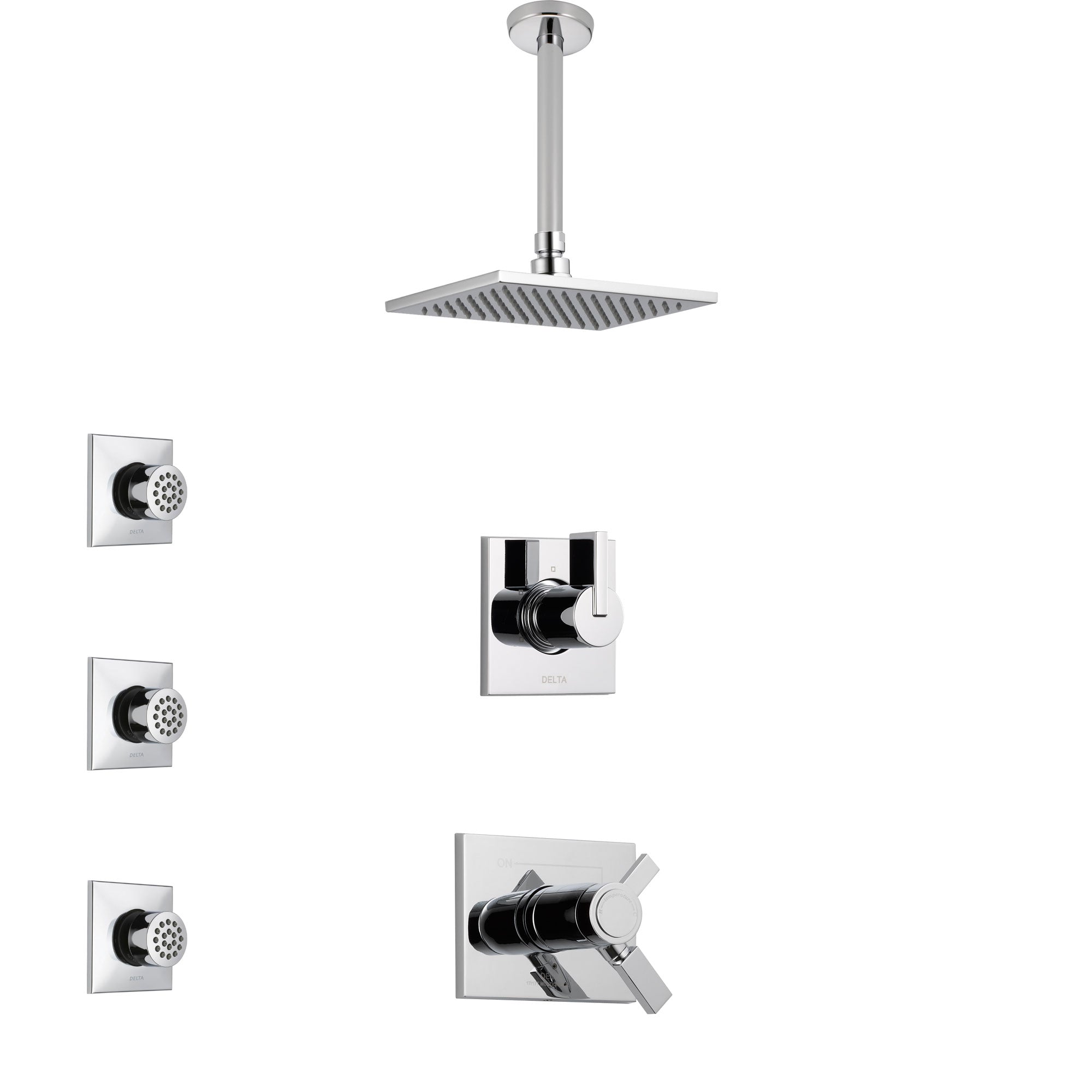 Delta Vero Chrome Finish Shower System with Dual Thermostatic Control Handle, Diverter, Ceiling Mount Showerhead, and 3 Body Sprays SS17T5317