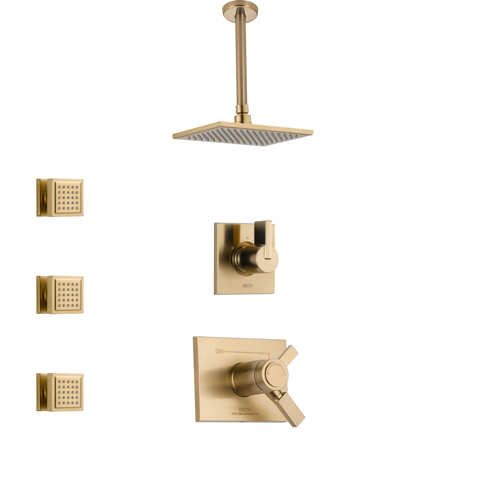 Delta Vero Champagne Bronze Shower System with Dual Thermostatic Control Handle, Diverter, Ceiling Mount Showerhead, and 3 Body Sprays SS17T531CZ5