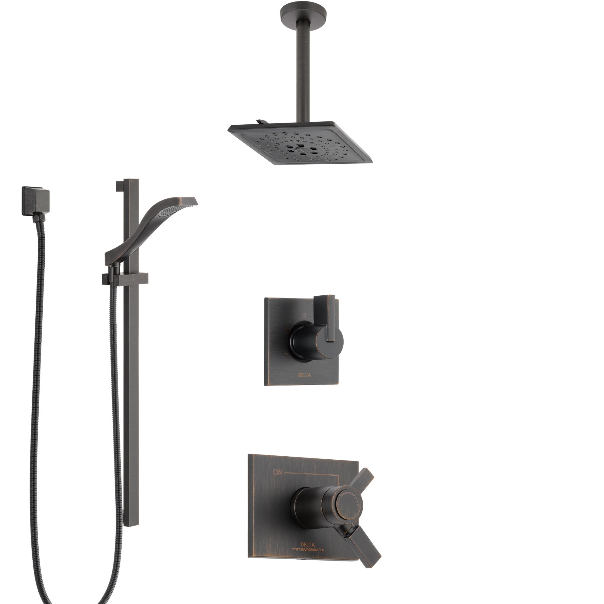 Delta Vero Venetian Bronze Shower System with Dual Thermostatic Control Handle, Diverter, Ceiling Mount Showerhead, and Hand Shower SS17T531RB6