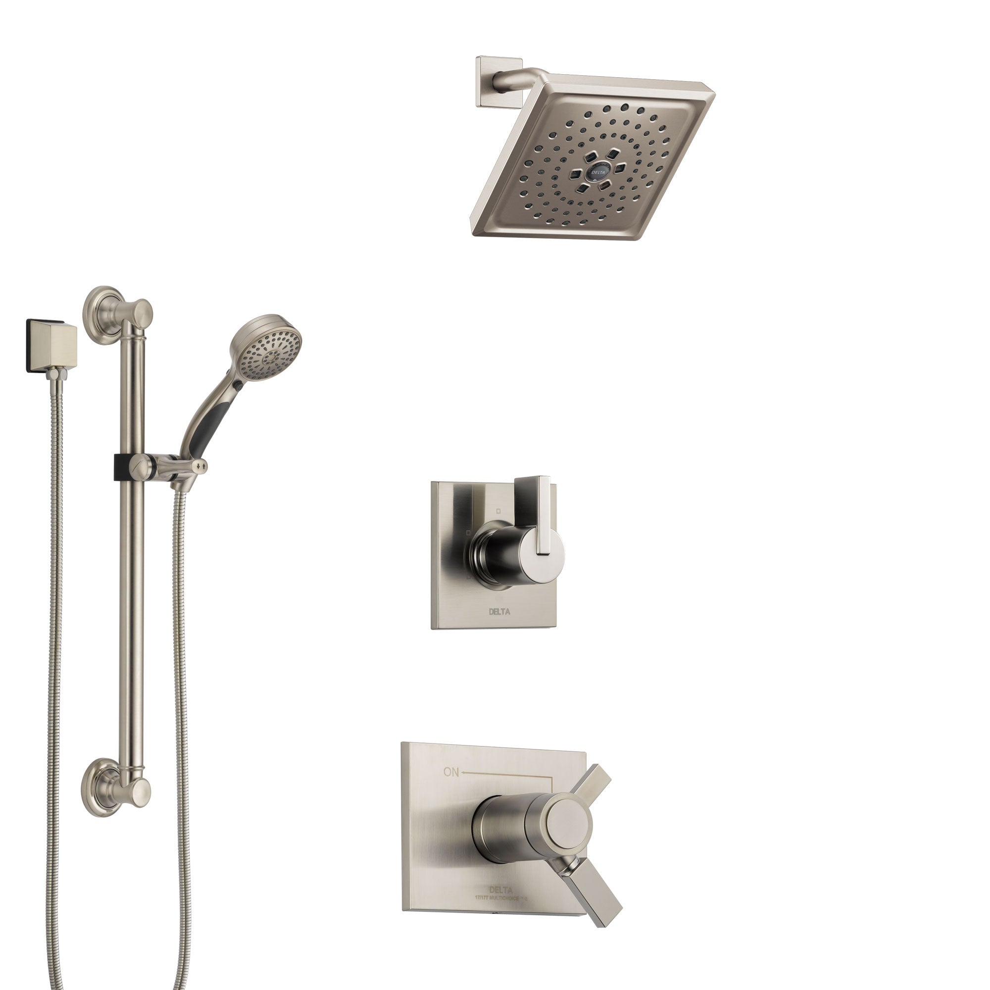 Delta Vero Dual Thermostatic Control Handle Stainless Steel Finish Shower System, Diverter, Showerhead, and Hand Shower with Grab Bar SS17T531SS2