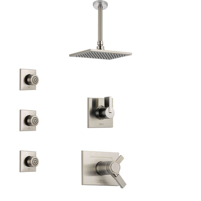 Delta Vero Dual Thermostatic Control Handle Stainless Steel Finish Shower System, Diverter, Ceiling Mount Showerhead, and 3 Body Sprays SS17T531SS5