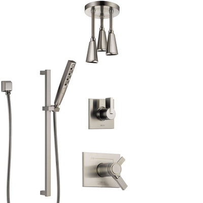 Delta Vero Dual Thermostatic Control Handle Stainless Steel Finish Shower System, Diverter, Ceiling Mount Showerhead, and Hand Shower SS17T531SS7