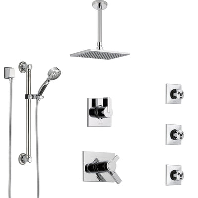 Delta Vero Chrome Shower System with Dual Thermostatic Control, Diverter, Ceiling Mount Showerhead, 3 Body Sprays, and Grab Bar Hand Shower SS17T5322