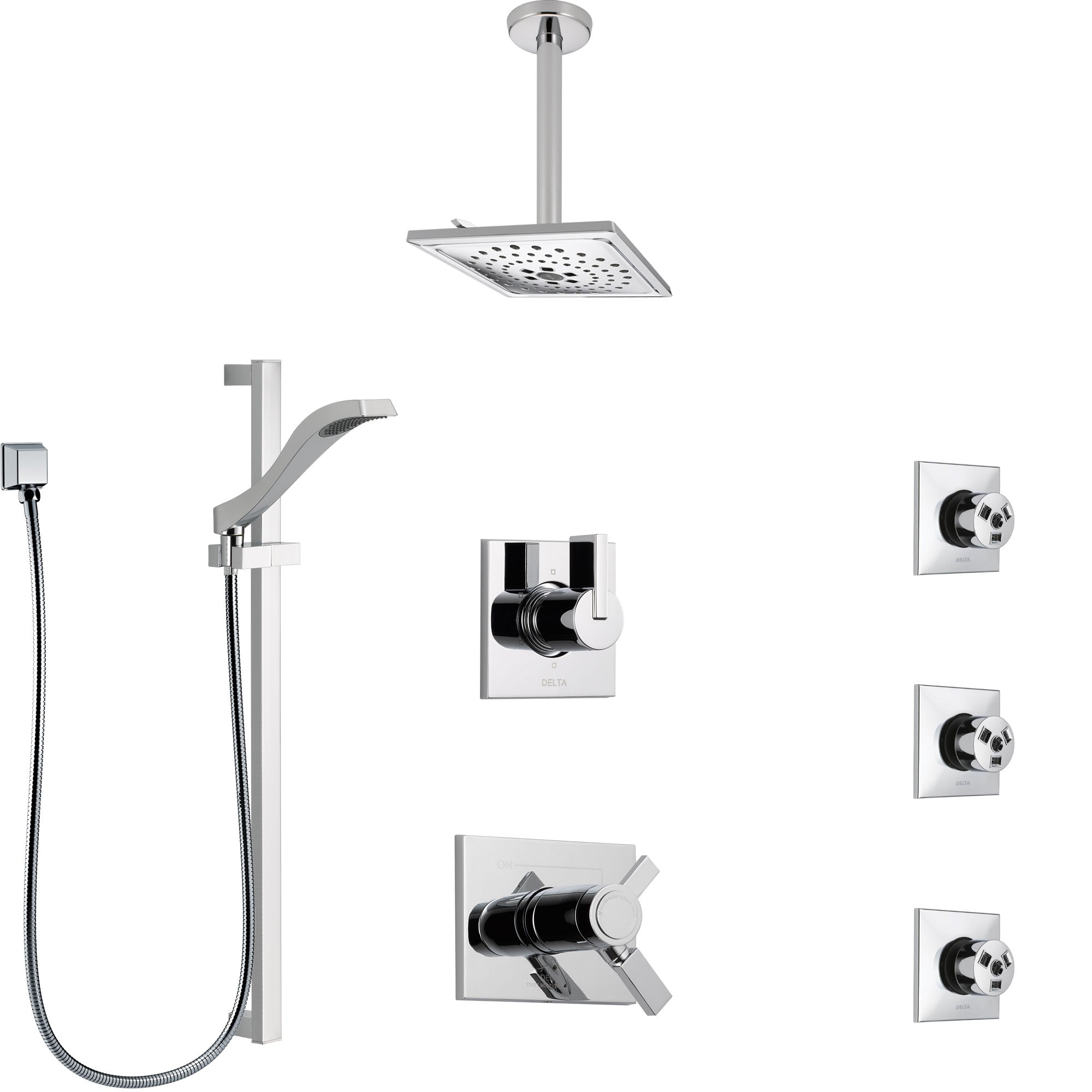 Delta Vero Chrome Shower System with Dual Thermostatic Control, 6-Setting Diverter, Ceiling Mount Showerhead, 3 Body Sprays, and Hand Shower SS17T5324