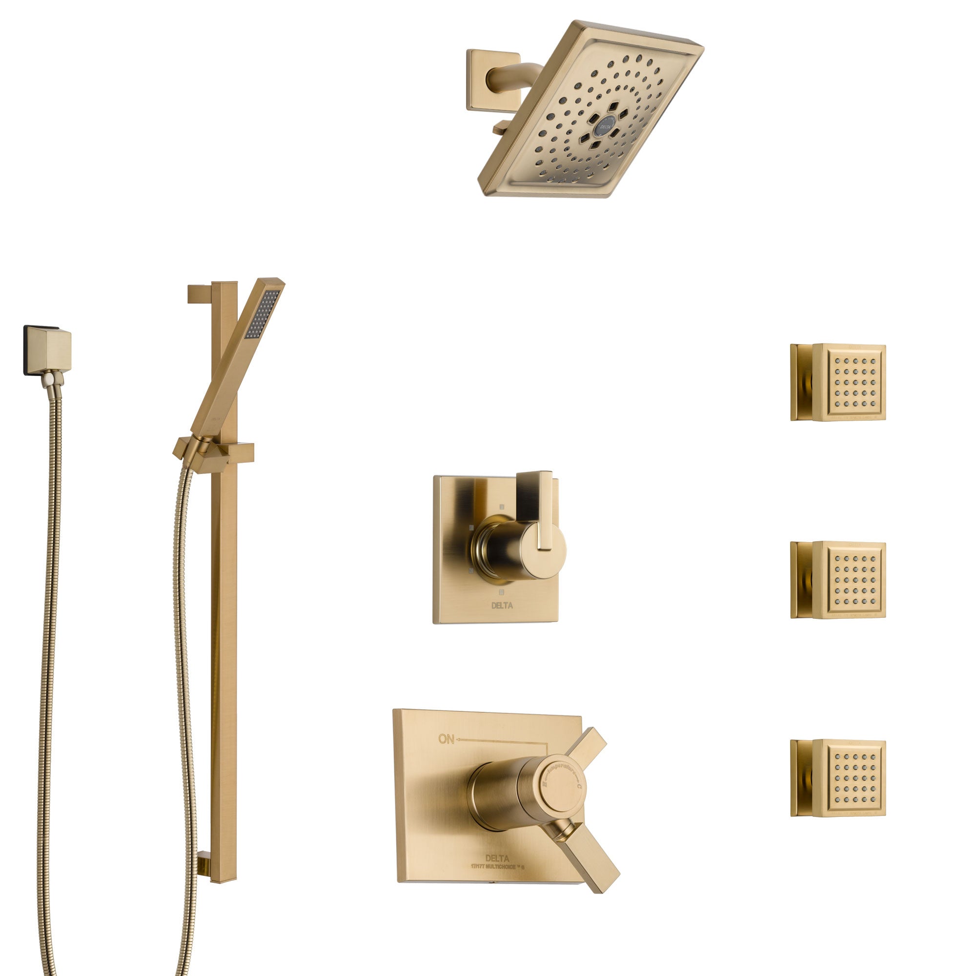 Delta Vero Champagne Bronze Shower System with Dual Thermostatic Control, 6-Setting Diverter, Showerhead, 3 Body Sprays, and Hand Shower SS17T532CZ4