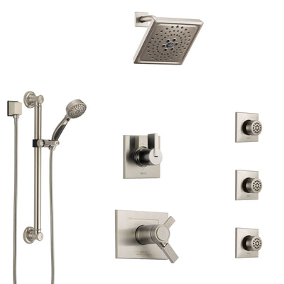 Delta Vero Dual Thermostatic Control Stainless Steel Finish Shower System, Diverter, Showerhead, 3 Body Sprays, and Grab Bar Hand Shower SS17T532SS2