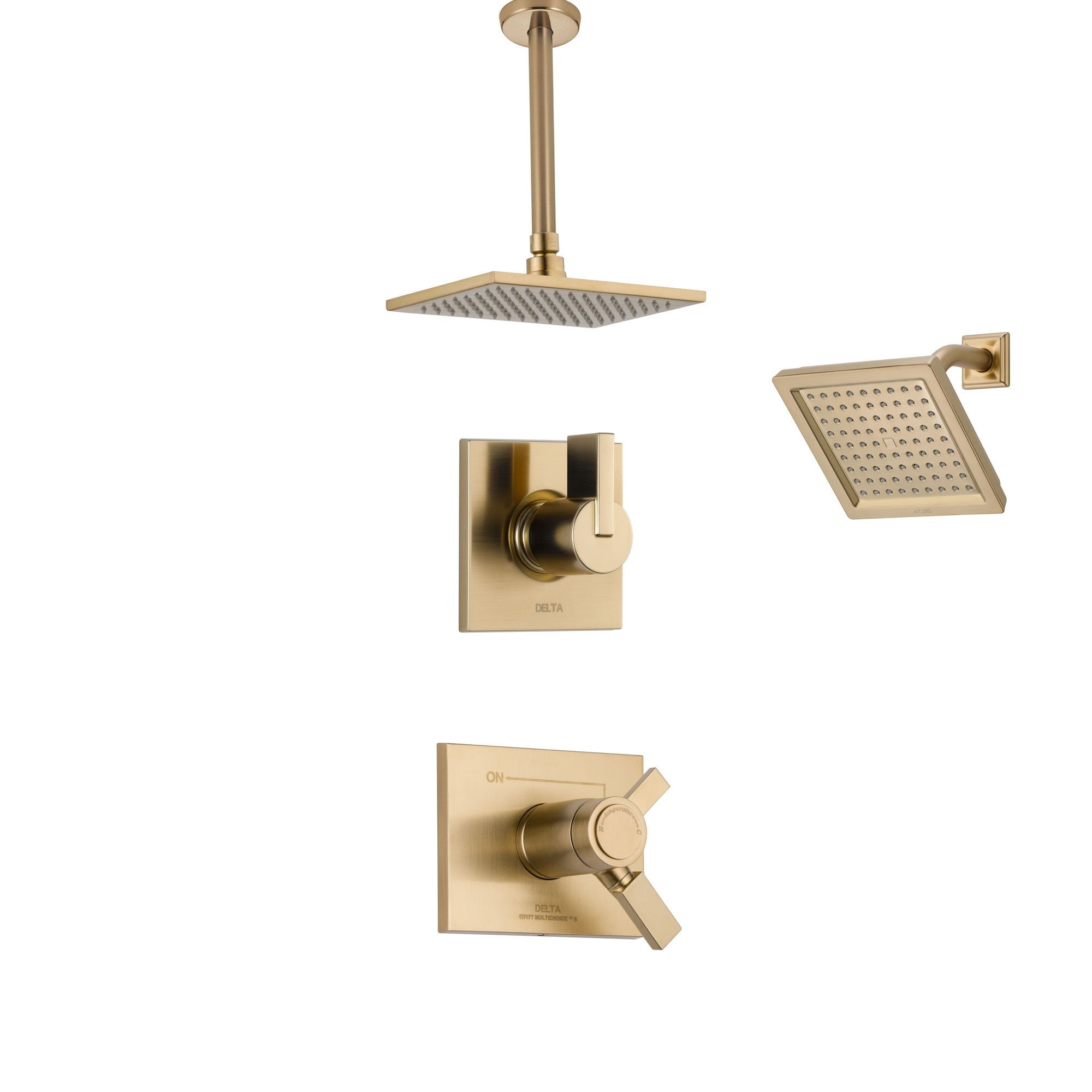 Delta Vero Champagne Bronze Shower System with Thermostatic Shower Handle, 3-setting Diverter, Modern Ceiling Mount Shower Head and Square Wall Mount Shower Head SS17T5383CZ