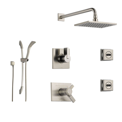 Delta Vero Stainless Steel Shower System with Thermostatic Shower Handle, 6-setting Diverter, Large Square Modern Showerhead, Handheld Shower, and 2 Body Sprays SS17T5391SS