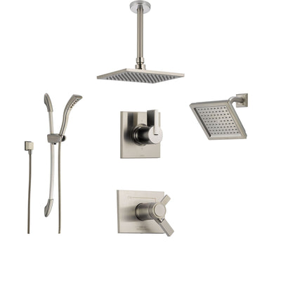 Delta Vero Stainless Steel Shower System with Thermostatic Shower Handle, 6-setting Diverter, Large Square Modern Showerhead, Handheld Shower, and Wall Mount Showerhead SS17T5392SS