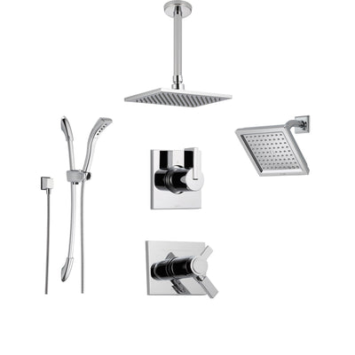 Delta Vero Chrome Shower System with Thermostatic Shower Handle, 6-setting Diverter, Large Square Ceiling Mount Showerhead, Modern Wall Mount Showerhead, and Handheld Shower SS17T5392