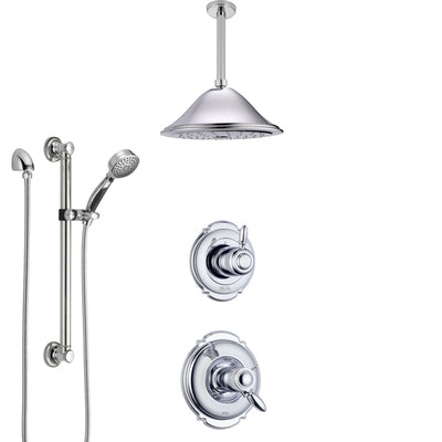 Delta Victorian Chrome Shower System with Dual Thermostatic Control, Diverter, Ceiling Mount Showerhead, and Hand Shower with Grab Bar SS17T5511