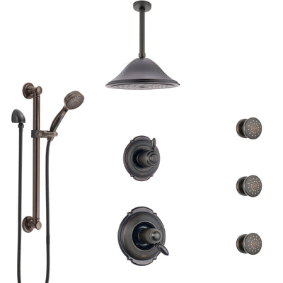 Delta Victorian Venetian Bronze Dual Thermostatic Control Shower System, Diverter, Ceiling Showerhead, 3 Body Sprays, Grab Bar Hand Spray SS17T552RB3