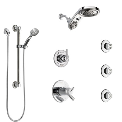 Delta Trinsic Chrome Shower System with Dual Thermostatic Control, Diverter, Dual Showerhead, 3 Body Sprays, and Hand Shower with Grab Bar SS17T5912