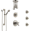 Delta Trinsic Dual Thermostatic Control Stainless Steel Finish Shower System with Ceiling Showerhead, 3 Body Jets, Grab Bar Hand Spray SS17T591SS3