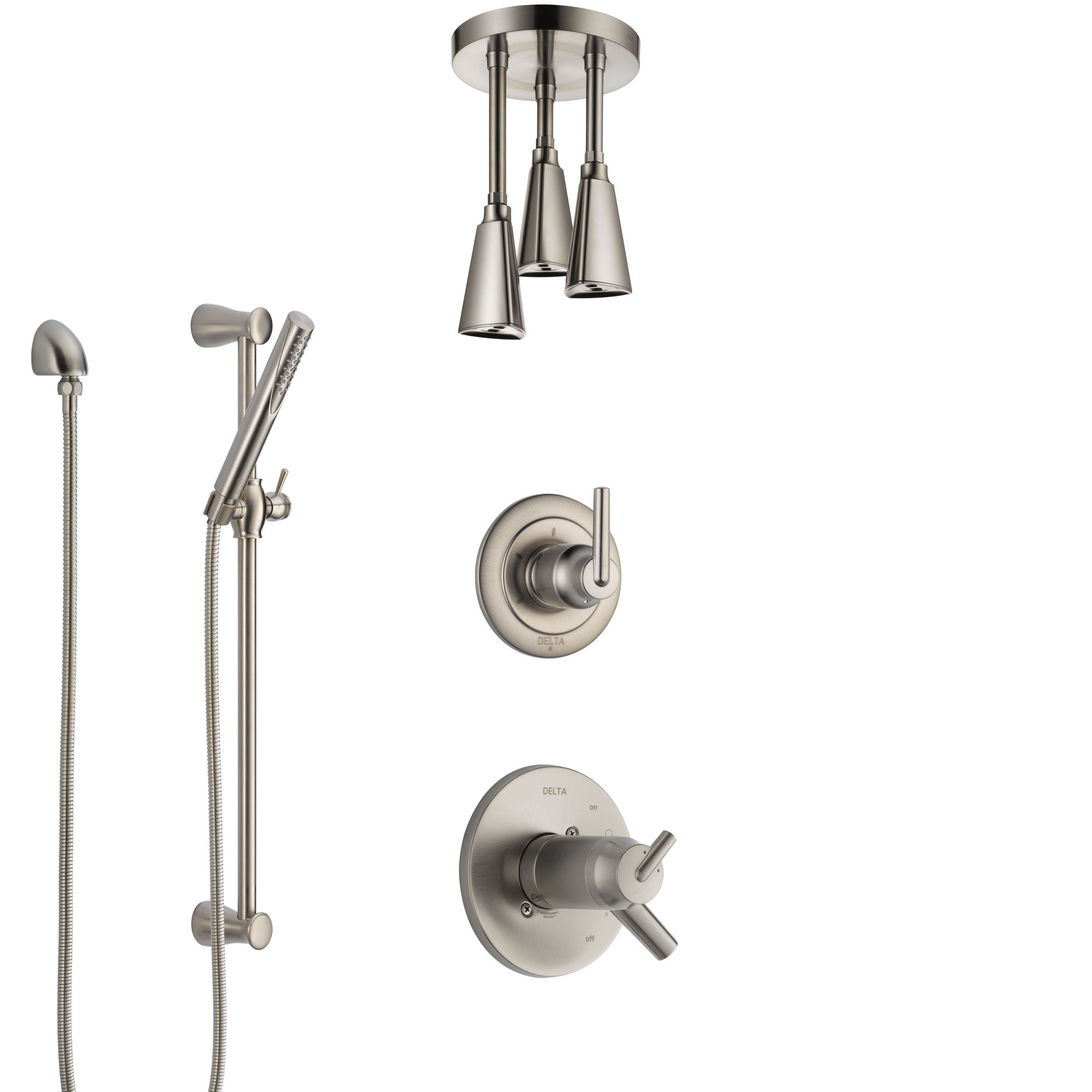 Delta Trinsic Dual Thermostatic Control Handle Stainless Steel Finish Shower System, Diverter, Ceiling Mount Showerhead, and Hand Shower SS17T592SS2