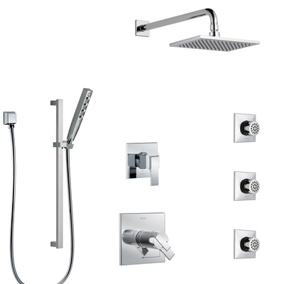 Delta Ara Chrome Finish Shower System with Dual Thermostatic Control Handle, 6-Setting Diverter, Showerhead, 3 Body Sprays, and Hand Shower SS17T6726