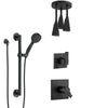 Delta Ara Matte Black Thermostatic Shower System with Diverter, Overhead Ceiling Mount Pendant Showerhead and Hand Shower with Grab Bar SS17T673BL10