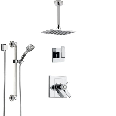 Delta Arzo Chrome Shower System with Dual Thermostatic Control Handle, Diverter, Ceiling Mount Showerhead, and Hand Shower with Grab Bar SS17T8611