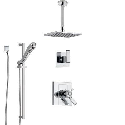 Delta Arzo Chrome Finish Shower System with Dual Thermostatic Control Handle, Diverter, Ceiling Mount Showerhead, and Hand Shower SS17T8615