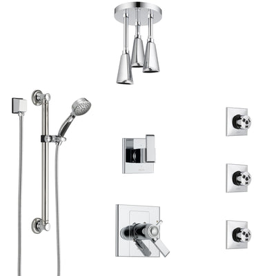 Delta Arzo Chrome Shower System with Dual Thermostatic Control, Diverter, Ceiling Mount Showerhead, 3 Body Sprays, and Grab Bar Hand Shower SS17T8623