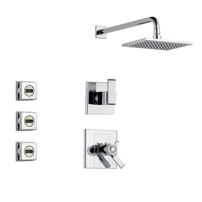 Delta Arzo Chrome Shower System with Thermostatic Shower Handle, 3-setting Diverter, Large Square Rain Showerhead, and 3 Modern Body Sprays SS17T8683