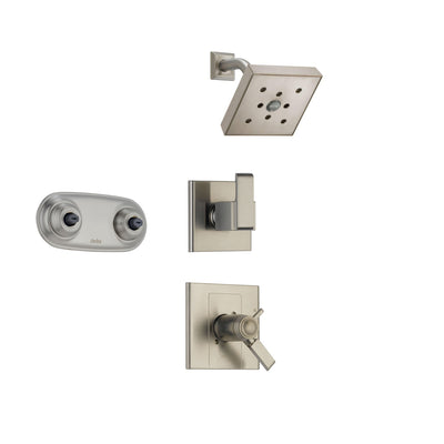 Delta Arzo Stainless Steel Shower System with Thermostatic Shower Handle, 3-setting Diverter, Square Modern Showerhead, and Dual Body Spray Plate SS17T8684SS