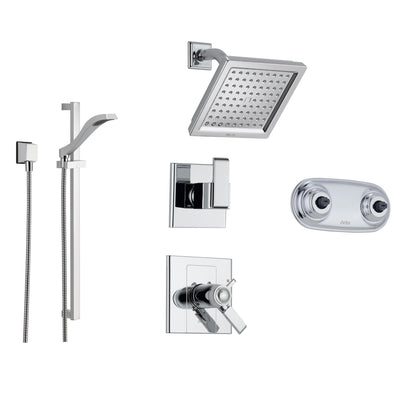 Delta Arzo Chrome Shower System with Thermostatic Shower Handle, 6-setting Diverter, Modern Square Showerhead, Handheld Shower, and Dual Body Spray Plate SS17T8693