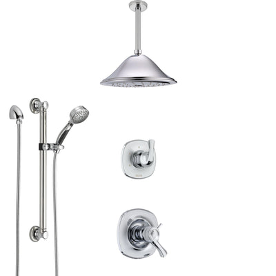 Delta Addison Chrome Shower System with Dual Thermostatic Control Handle, Diverter, Ceiling Mount Showerhead, and Hand Shower with Grab Bar SS17T9212