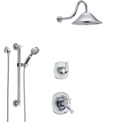 Delta Addison Chrome Finish Shower System with Dual Thermostatic Control Handle, Diverter, Showerhead, and Hand Shower with Grab Bar SS17T9213