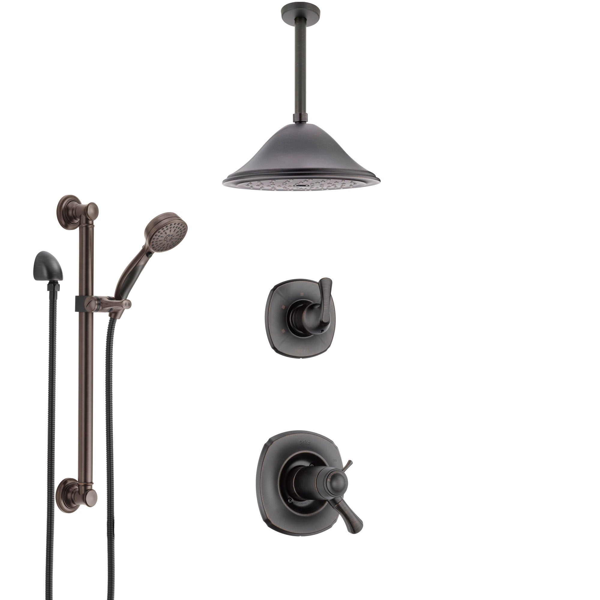 Delta Addison Venetian Bronze Shower System with Dual Thermostatic Control, Diverter, Ceiling Mount Showerhead, and Grab Bar Hand Shower SS17T921RB8