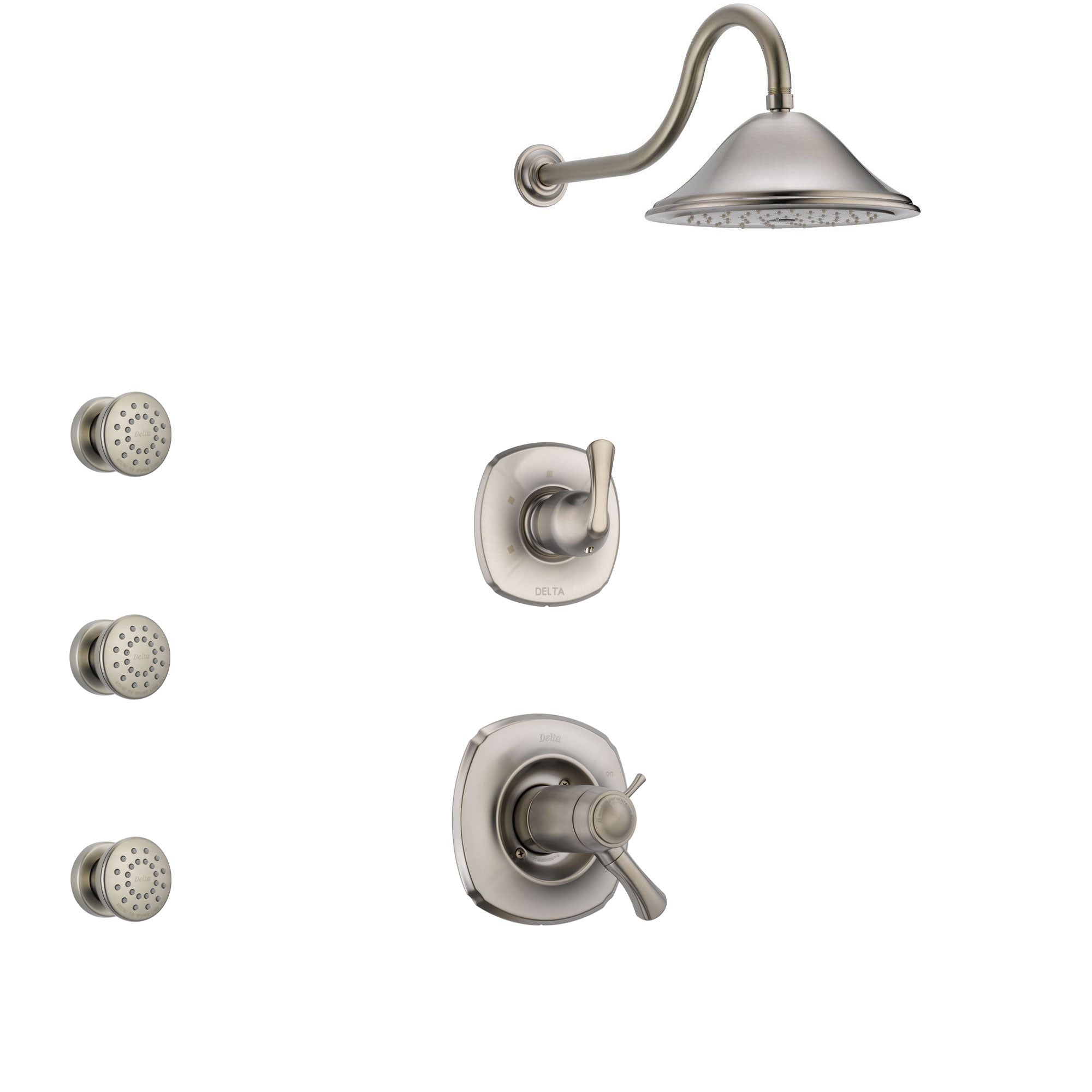 Delta Addison Dual Thermostatic Control Handle Stainless Steel Finish Shower System, 3-Setting Diverter, Showerhead, and 3 Body Sprays SS17T921SS3