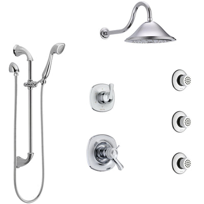 Delta Addison Chrome Shower System with Dual Thermostatic Control Handle, 6-Setting Diverter, Showerhead, 3 Body Sprays, and Hand Shower SS17T9221