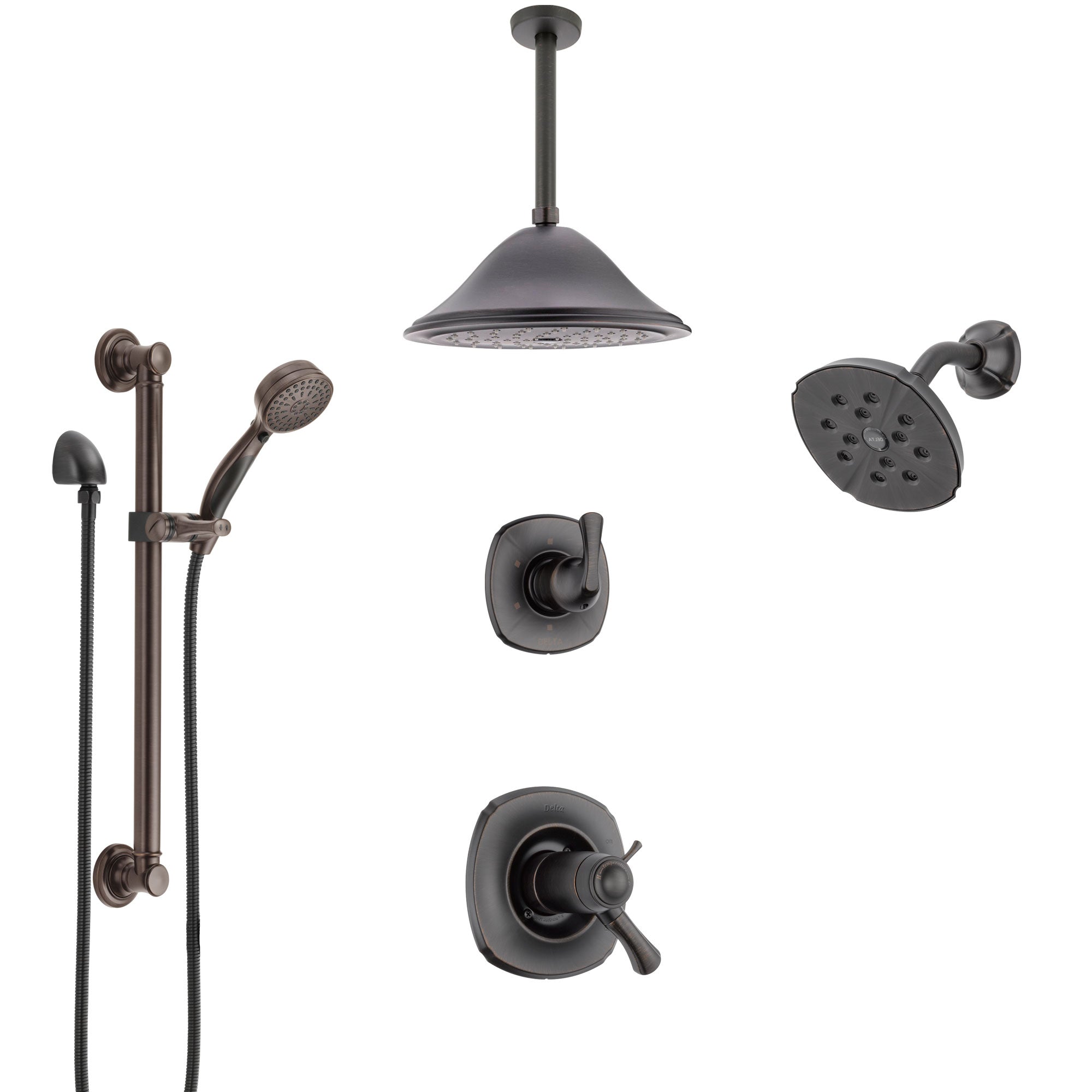 Delta Addison Venetian Bronze Dual Thermostatic Control Shower System, Diverter, Showerhead, Ceiling Showerhead, and Grab Bar Hand Spray SS17T922RB2