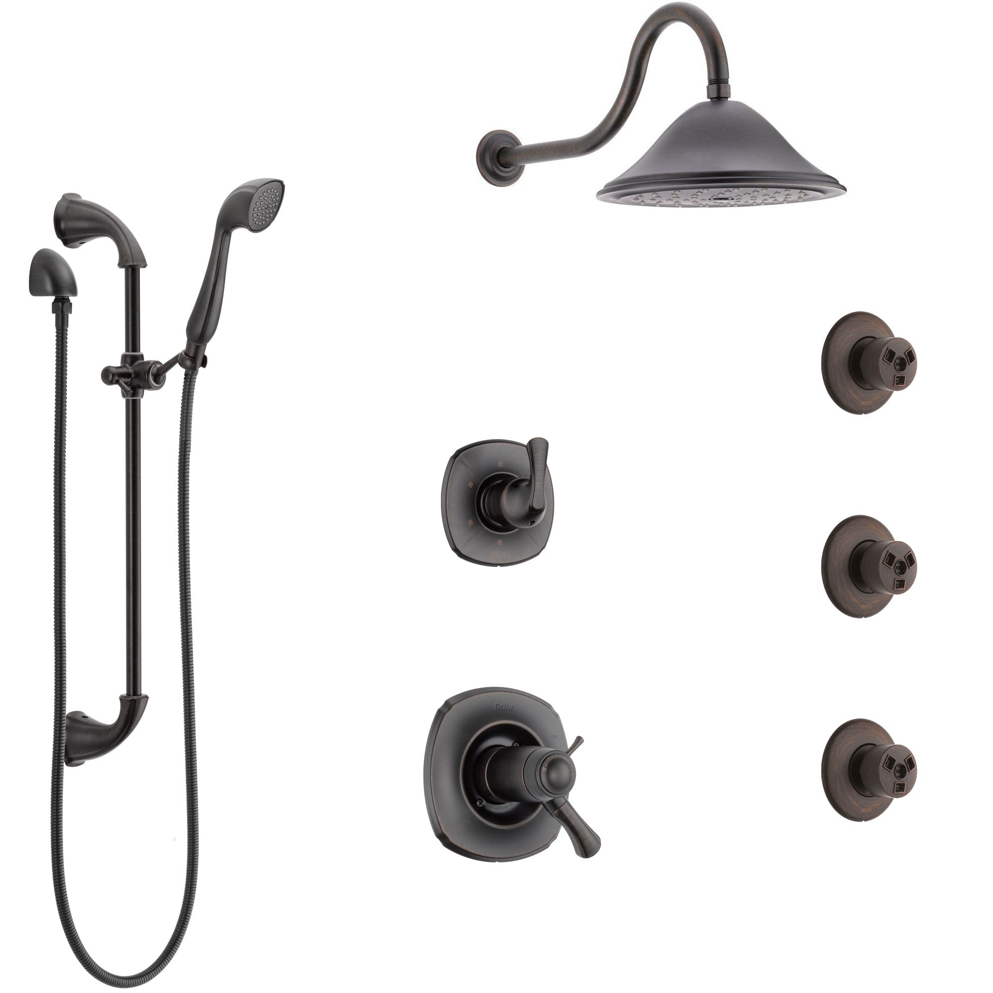 Delta Addison Venetian Bronze Shower System with Dual Thermostatic Control, 6-Setting Diverter, Showerhead, 3 Body Sprays, and Hand Shower SS17T922RB6