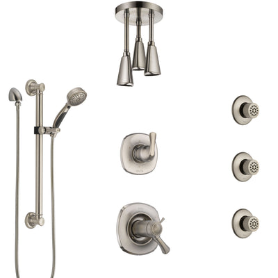 Delta Addison Dual Thermostatic Control Stainless Steel Finish Shower System with Ceiling Showerhead, 3 Body Jets, Grab Bar Hand Spray SS17T922SS5