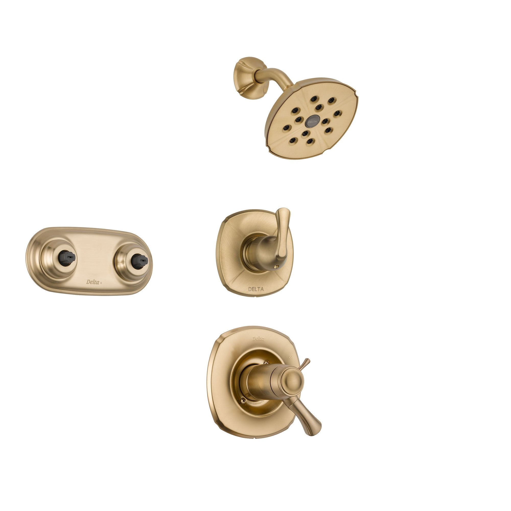 Delta Addison Champagne Bronze Shower System with Thermostatic Shower Handle, 3-setting Diverter, Showerhead, and Dual Body Spray Shower Plate SS17T9285CZ