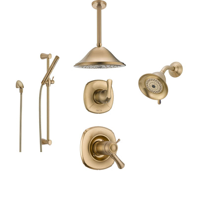 Delta Addison Champagne Bronze Shower System with Thermostatic Shower Handle, 6-setting Diverter, Large Ceiling Mount Rain Showerhead, Handheld Shower, and Wall Mount Showerhead SS17T9291CZ