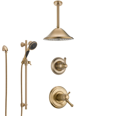 Delta Cassidy Champagne Bronze Shower System with Dual Thermostatic Control Handle, Diverter, Ceiling Mount Showerhead, and Hand Shower SS17T971CZ5