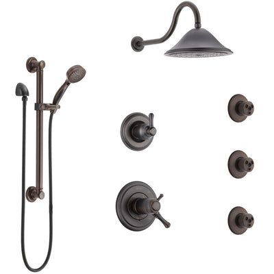 Delta Cassidy Venetian Bronze Shower System with Dual Thermostatic Control, Diverter, Showerhead, 3 Body Sprays, and Grab Bar Hand Shower SS17T971RB2