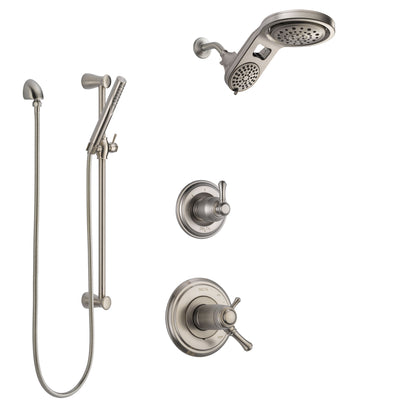 Delta Cassidy Dual Thermostatic Control Handle Stainless Steel Finish Shower System, Diverter, Dual Showerhead, and Hand Shower SS17T972SS8