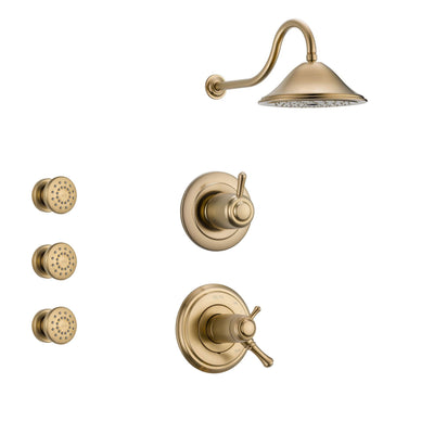 Delta Cassidy Champagne Bronze Shower System with Thermostatic Shower Handle, 3-setting Diverter, Large Rain Showerhead, and 3 Body Sprays SS17T9781CZ