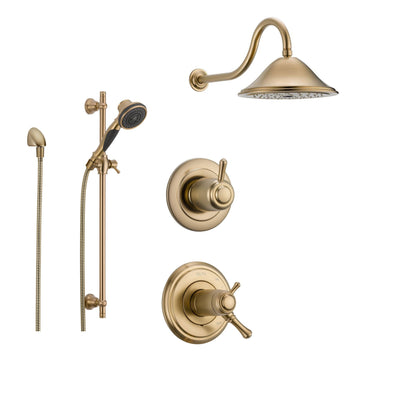 Delta Cassidy Champagne Bronze Shower System with Thermostatic Shower Handle, 3-setting Diverter, Large Rain Shower Head, and Handheld Spray SS17T9782CZ