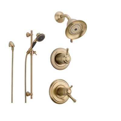 Delta Cassidy Champagne Bronze Shower System with Thermostatic Shower Handle, 3-setting Diverter, Showerhead, and Handheld Shower SS17T9784CZ