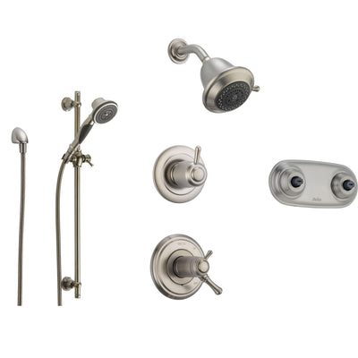 Delta Cassidy Stainless Steel Shower System with Thermostatic Shower Handle, 6-setting Diverter, Showerhead, Handheld Shower, and Dual Body Spray Plate SS17T9792SS