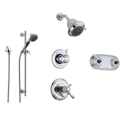 Delta Cassidy Chrome Shower System with Thermostatic Shower Handle, 6-setting Diverter, Showerhead, Handheld Shower Spray, and Dual Spray Shower Plate SS17T9792