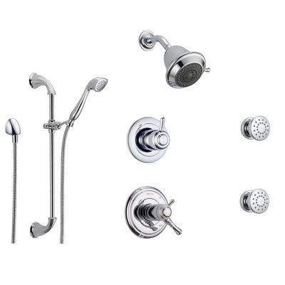 Delta Cassidy Chrome Shower System with Thermostatic Shower Handle, 6-setting Diverter, Showerhead, Handheld Shower, and 2 Body Sprays SS17T9794