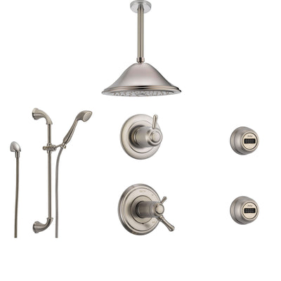 Delta Cassidy Stainless Steel Shower System with Thermostatic Shower Handle, 6-setting Diverter, Large Ceiling Mount Rain Showerhead, Handheld Shower, and 2 Body Sprays SS17T9795SS