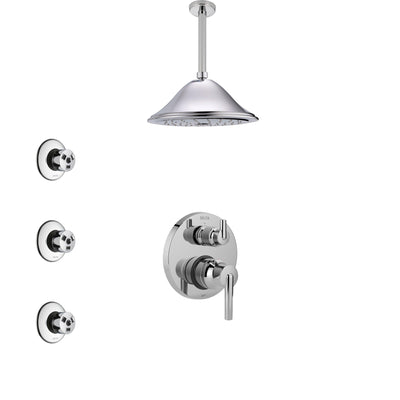 Delta Trinsic Chrome Finish Shower System with Control Handle, Integrated 3-Setting Diverter, Ceiling Mount Showerhead, and 3 Body Sprays SS248594